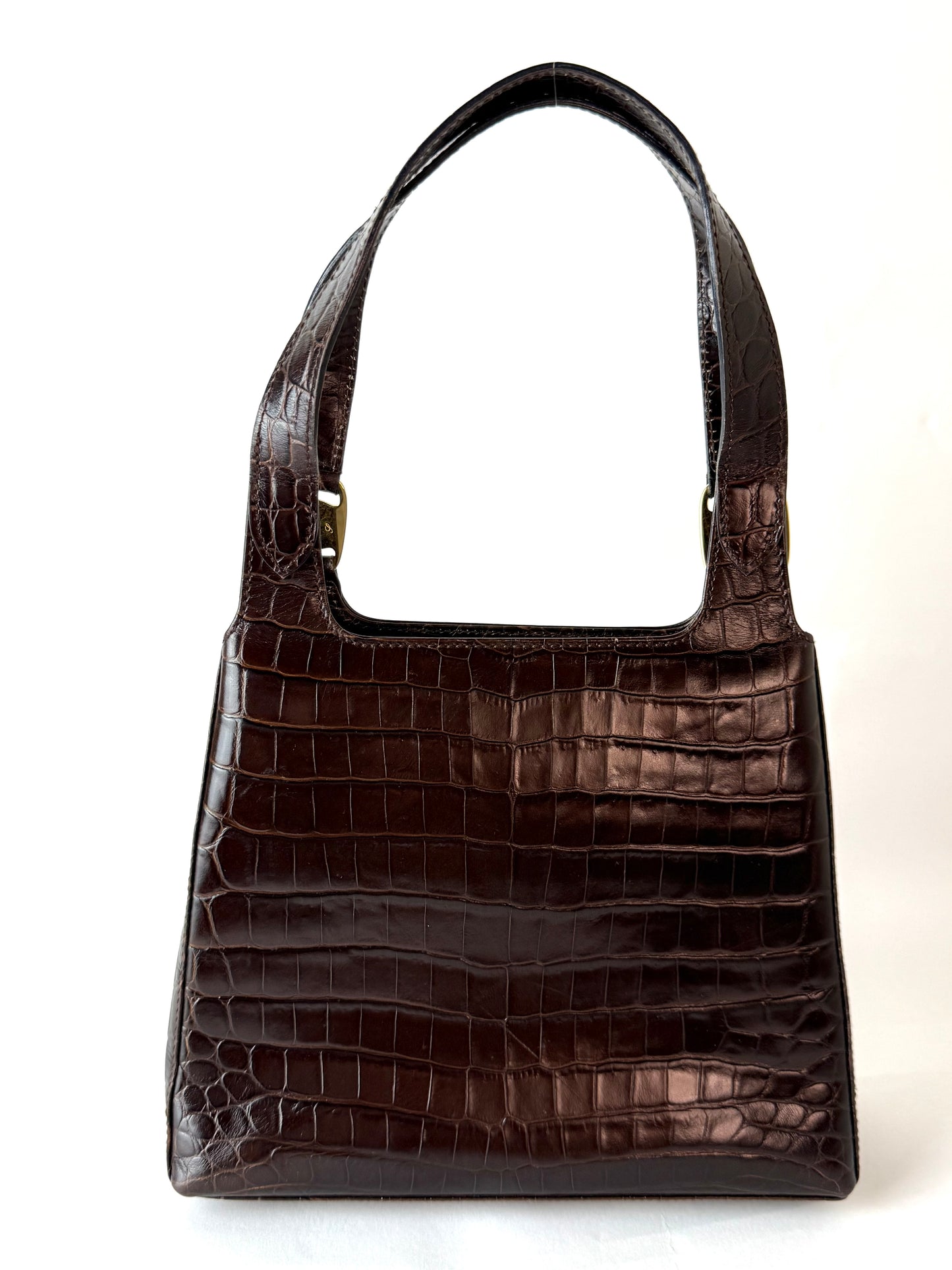 Salvatore Ferragamo Vara Crocodile Embossed Leather Handbag