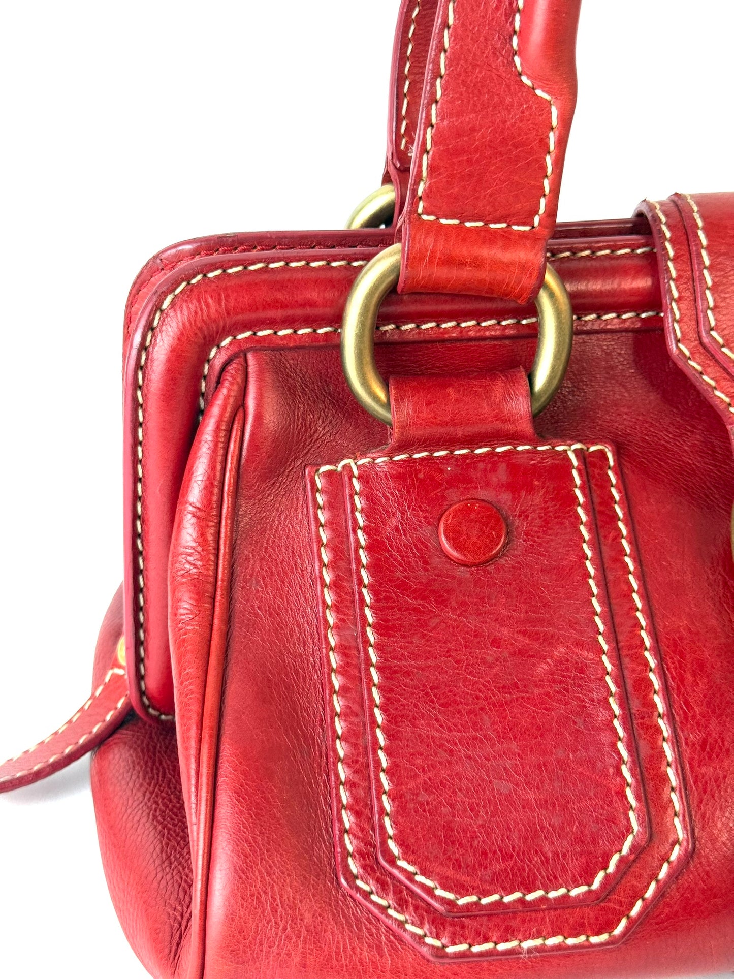 Celine Leather Handbag with Gold Clasp
