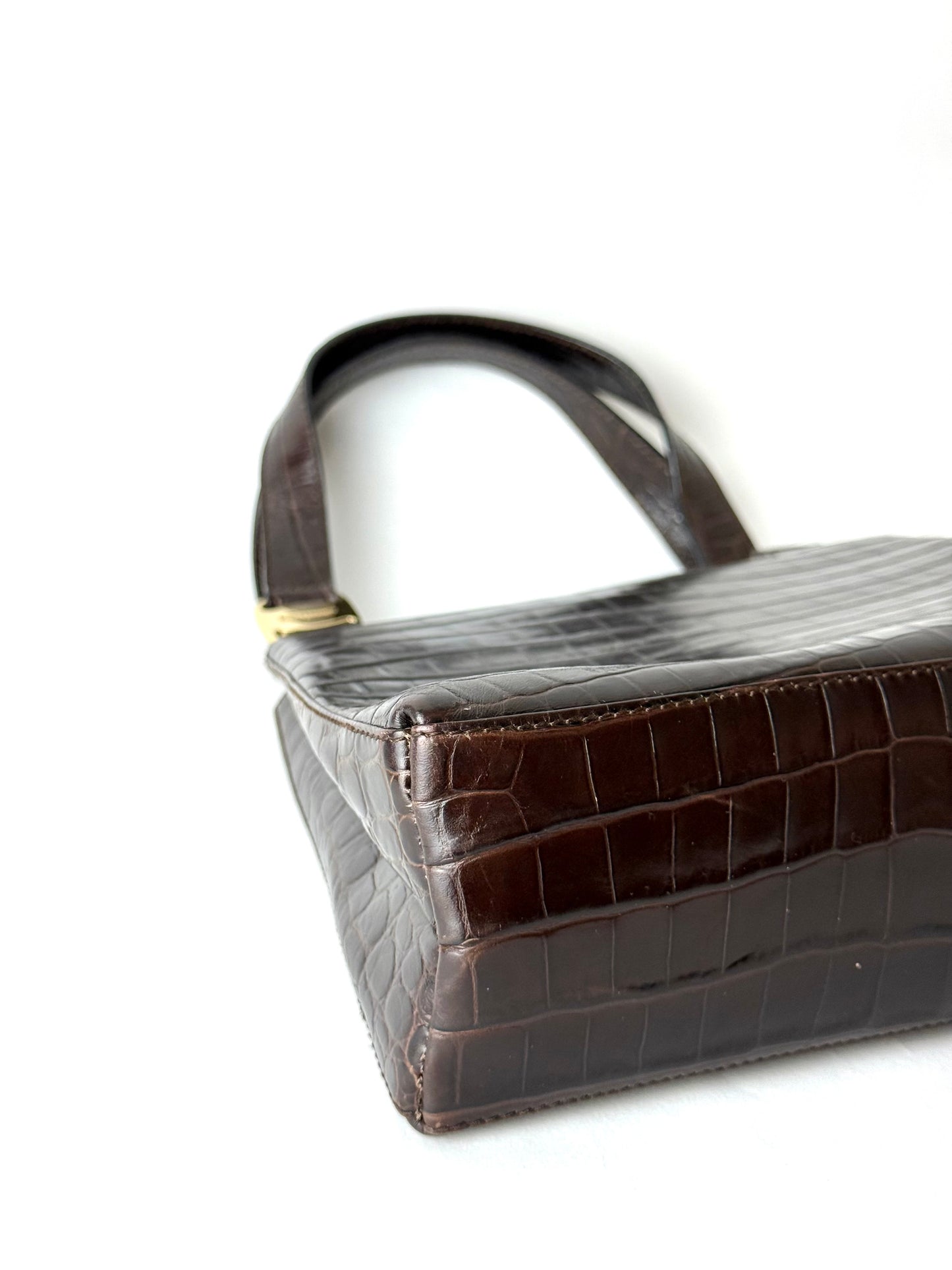 Salvatore Ferragamo Vara Crocodile Embossed Leather Handbag