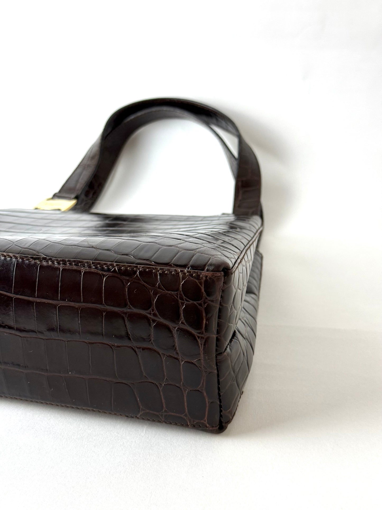 Salvatore Ferragamo Vara Crocodile Embossed Leather Handbag