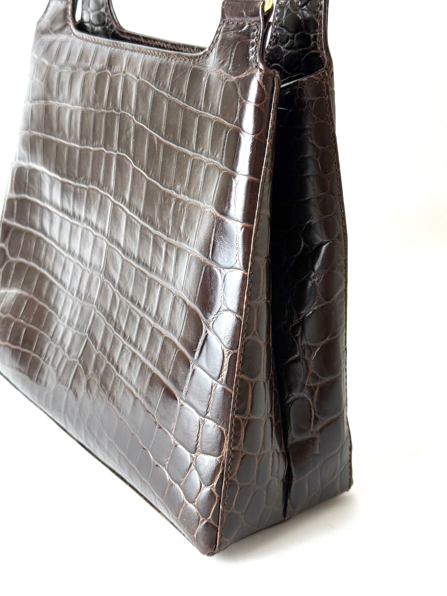 Salvatore Ferragamo Vara Crocodile Embossed Leather Handbag