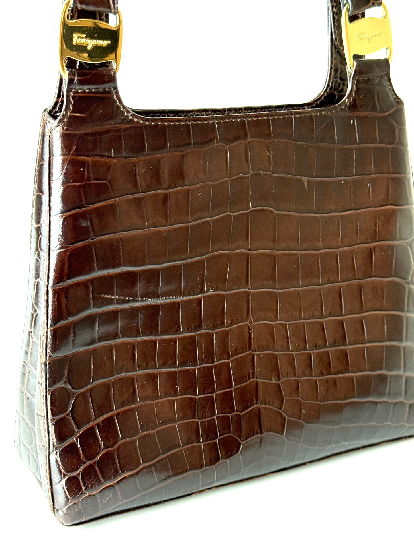 Salvatore Ferragamo Vara Crocodile Embossed Leather Handbag