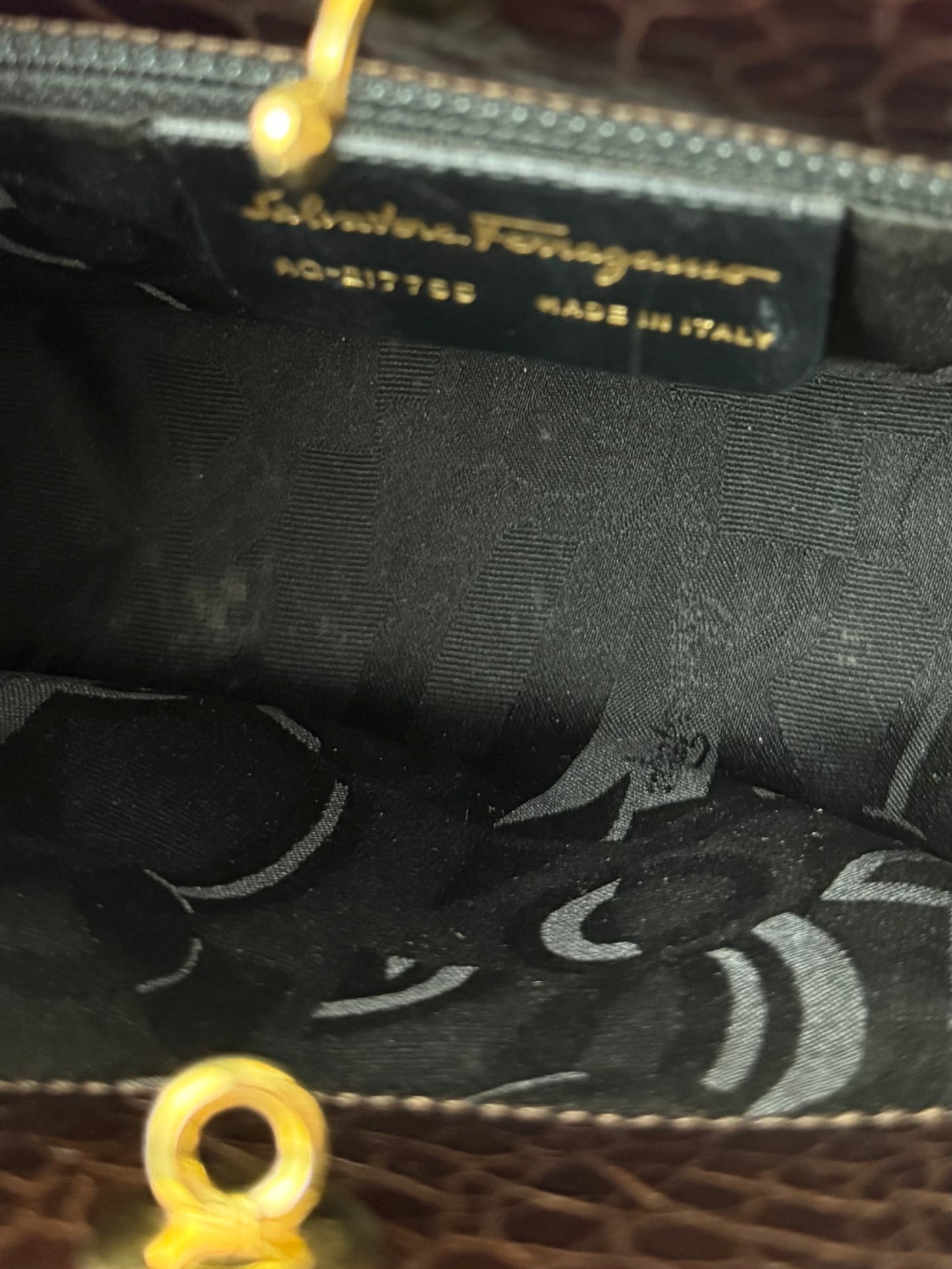 Salvatore Ferragamo Vara Crocodile Embossed Leather Handbag