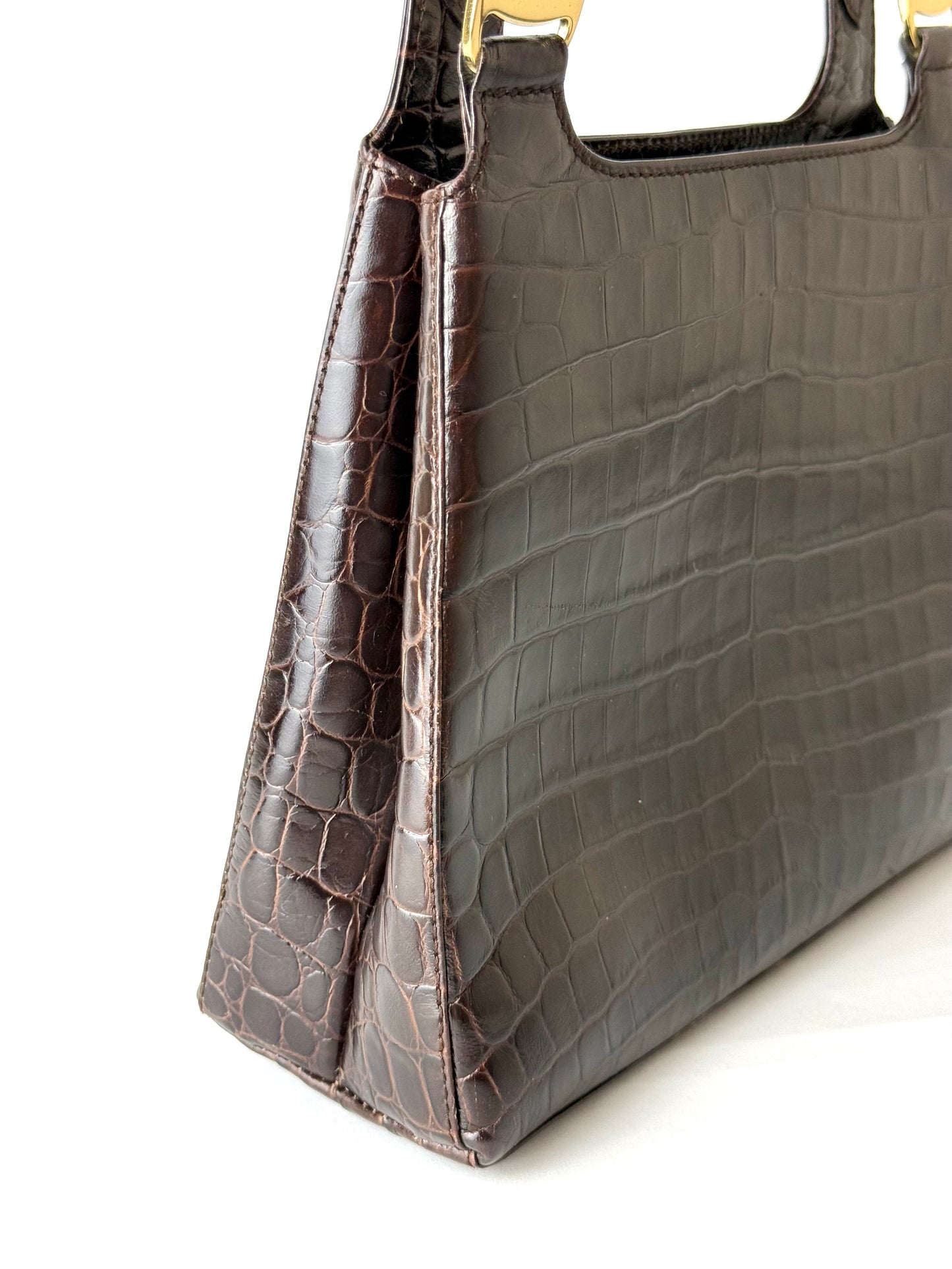 Salvatore Ferragamo Vara Crocodile Embossed Leather Handbag
