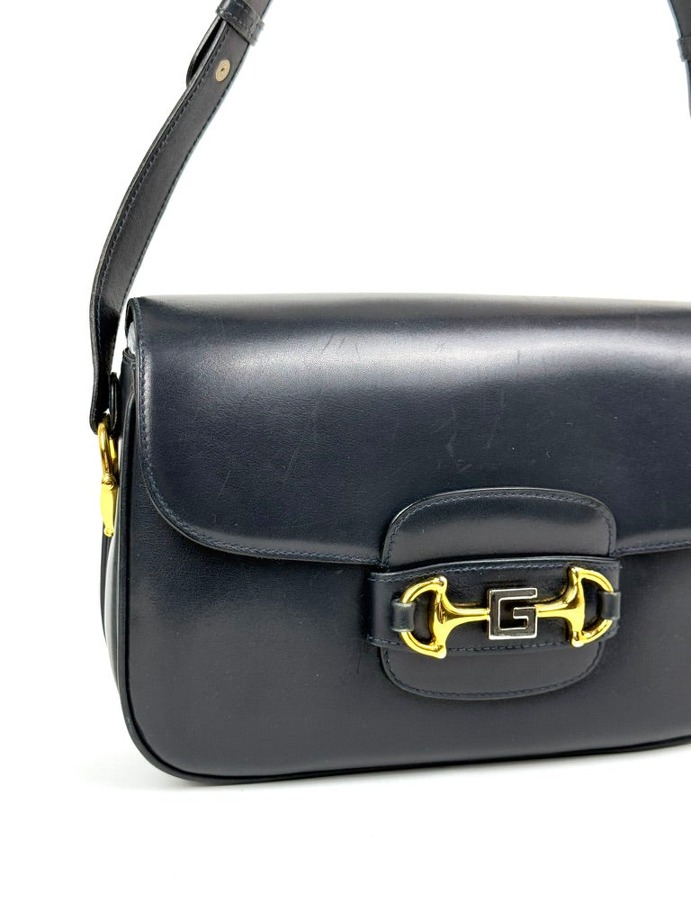 Gucci Horsebit 1955 Navy Leather Shoulder Bag