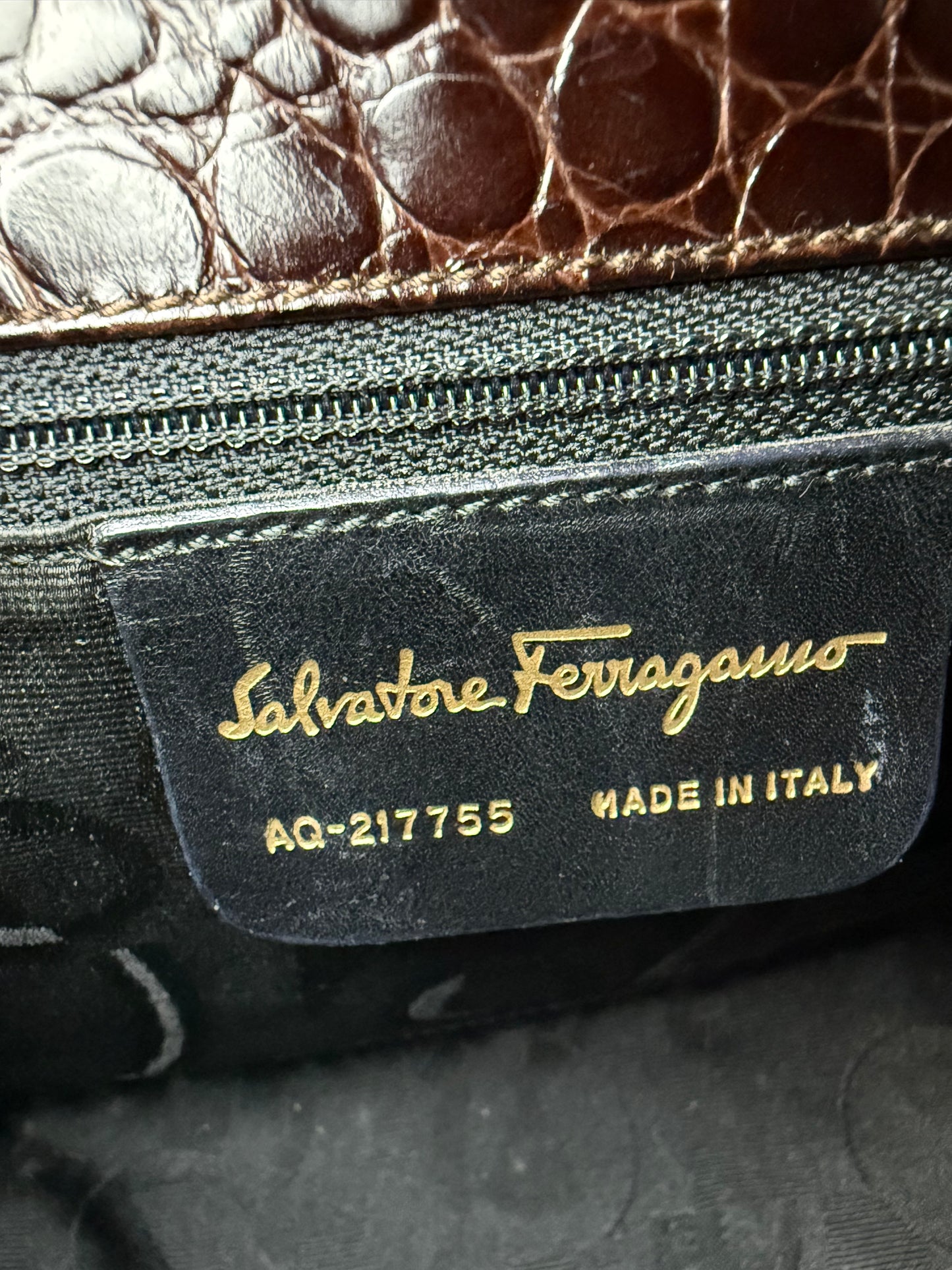 Salvatore Ferragamo Vara Crocodile Embossed Leather Handbag