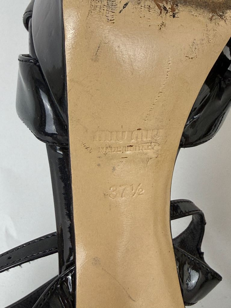 Miu Miu Black Patent Leather Strappy Platform Heels - size 37.5