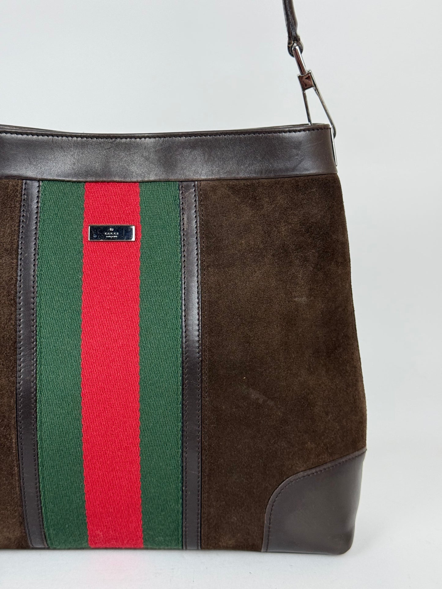 Gucci suede web shoulder bag