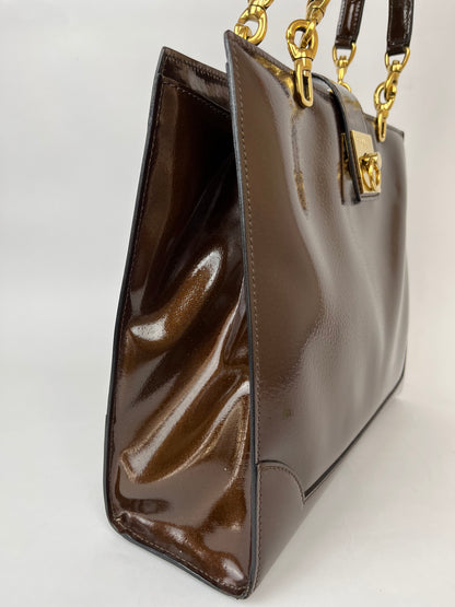 Celine Vintage Gancini Hardware Leather Tote Bag