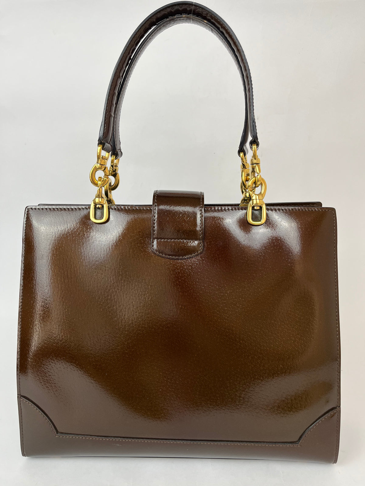 Celine Vintage Gancini Hardware Leather Tote Bag