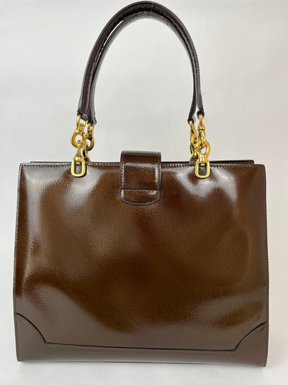 Celine Vintage Gancini Hardware Leather Tote Bag