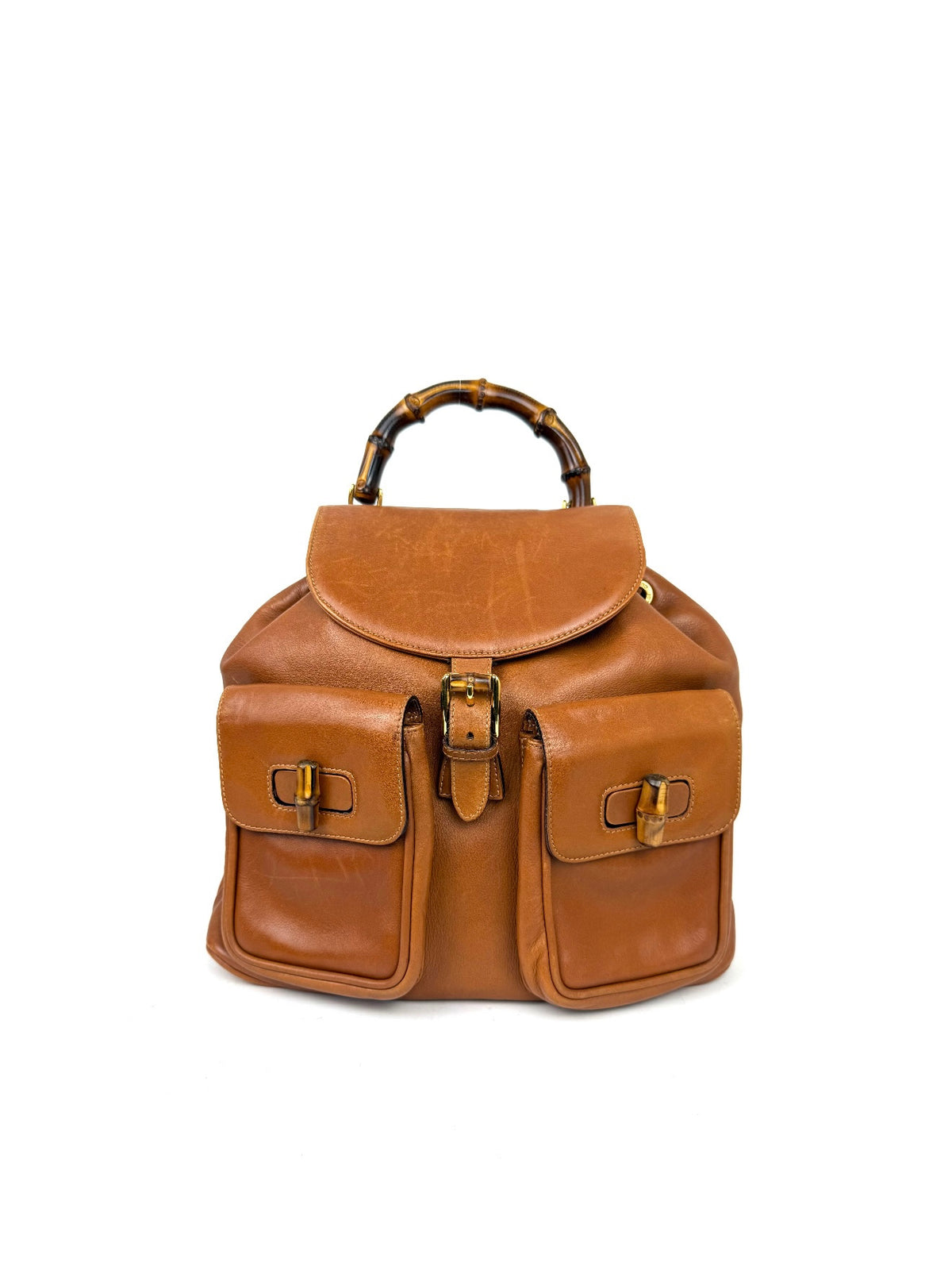 Vintage Gucci Bamboo Backpack in brown leather