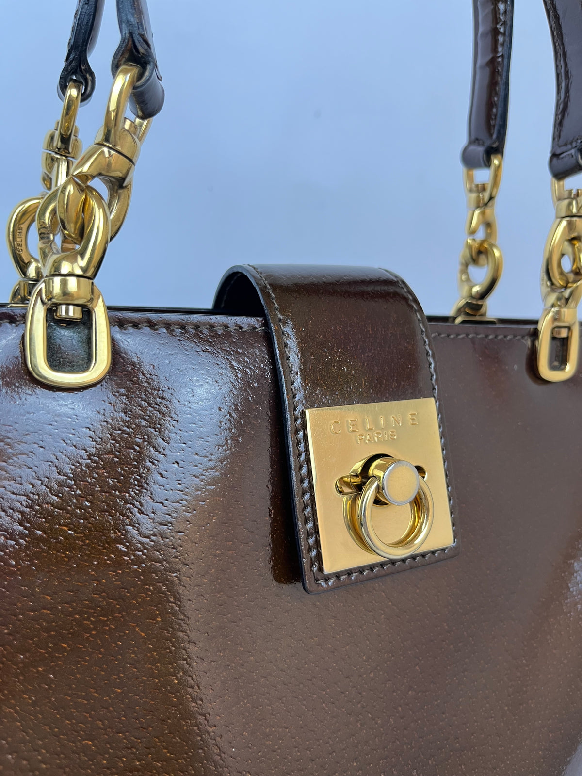 Celine Vintage Gancini Hardware Leather Tote Bag