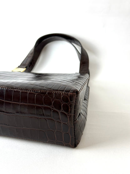 Salvatore Ferragamo Vara Crocodile Embossed Leather Handbag
