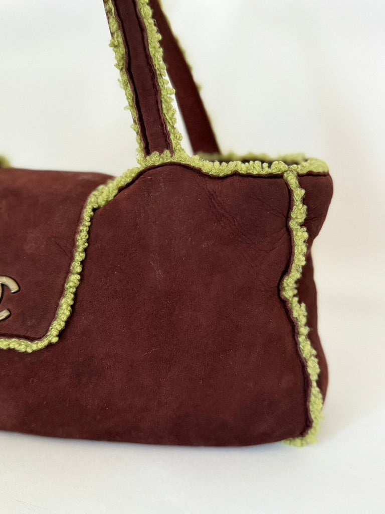 Chanel Brown Shearling Mouton Tote Bag with Cocomark