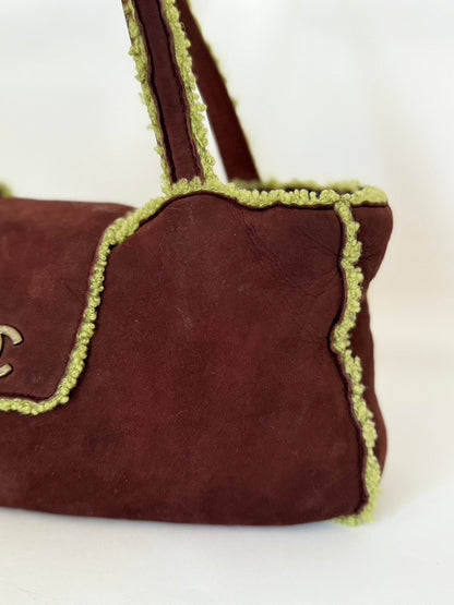 Chanel Brown Shearling Mouton Tote Bag with Cocomark