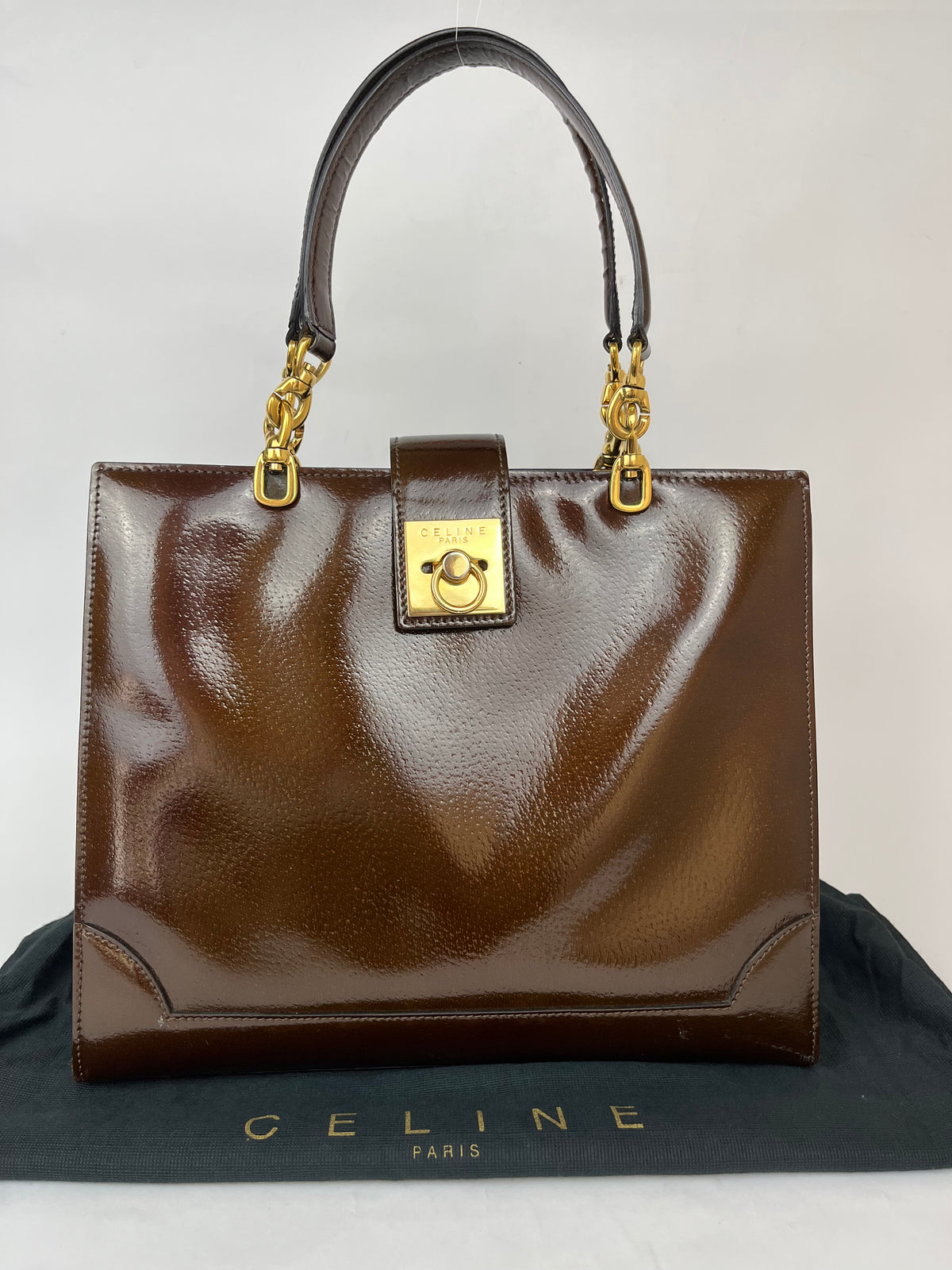 Celine Vintage Gancini Hardware Leather Tote Bag