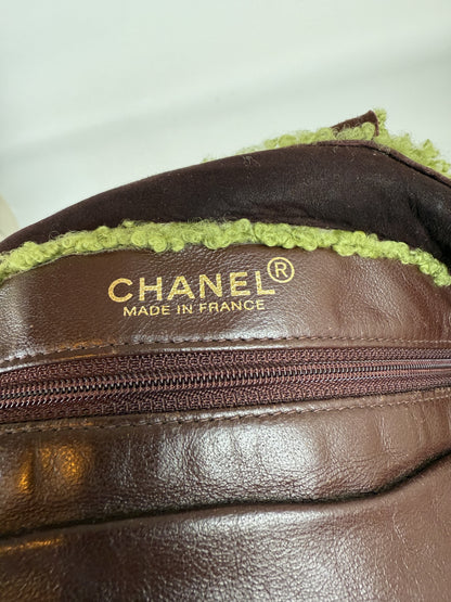 Chanel Brown Shearling Mouton Tote Bag with Cocomark