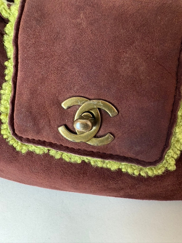Chanel Brown Shearling Mouton Tote Bag with Cocomark