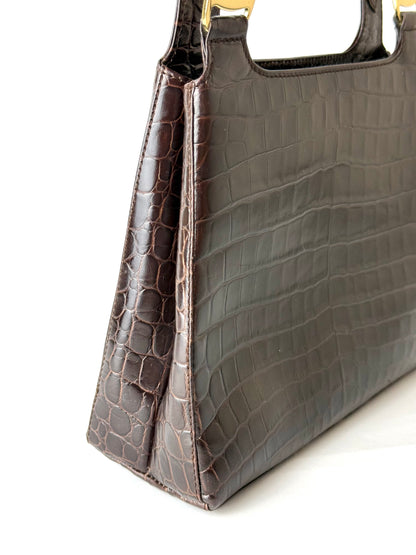 Salvatore Ferragamo Vara Crocodile Embossed Leather Handbag