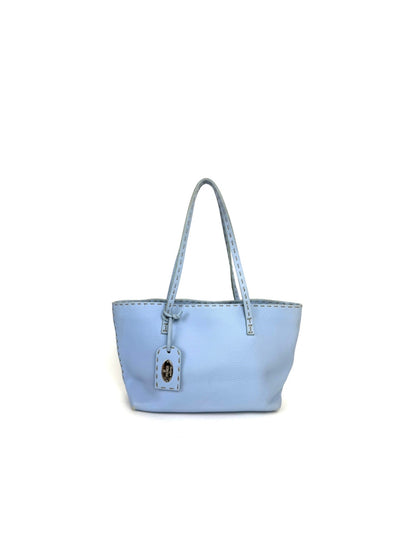 Fendi Light Blue Selleria Leather Tote Bag