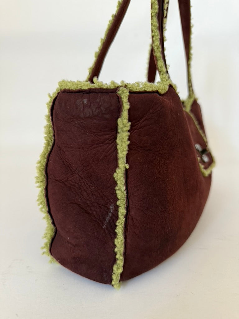 Chanel Brown Shearling Mouton Tote Bag with Cocomark