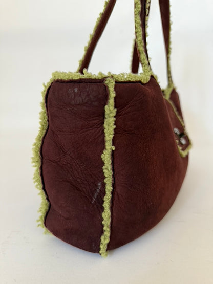 Chanel Brown Shearling Mouton Tote Bag with Cocomark