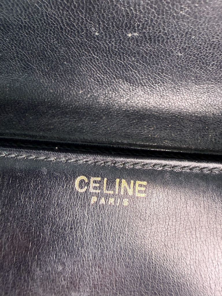 Celine Triomphe black leather shoulder bag