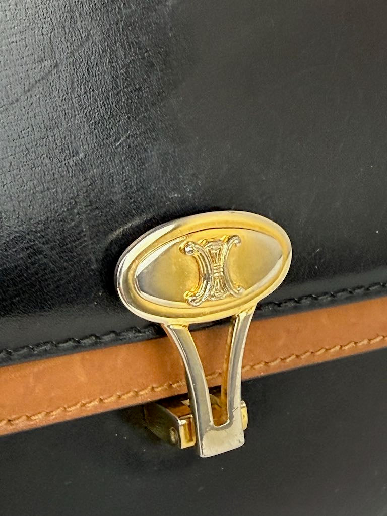 Celine Triomphe black leather shoulder bag