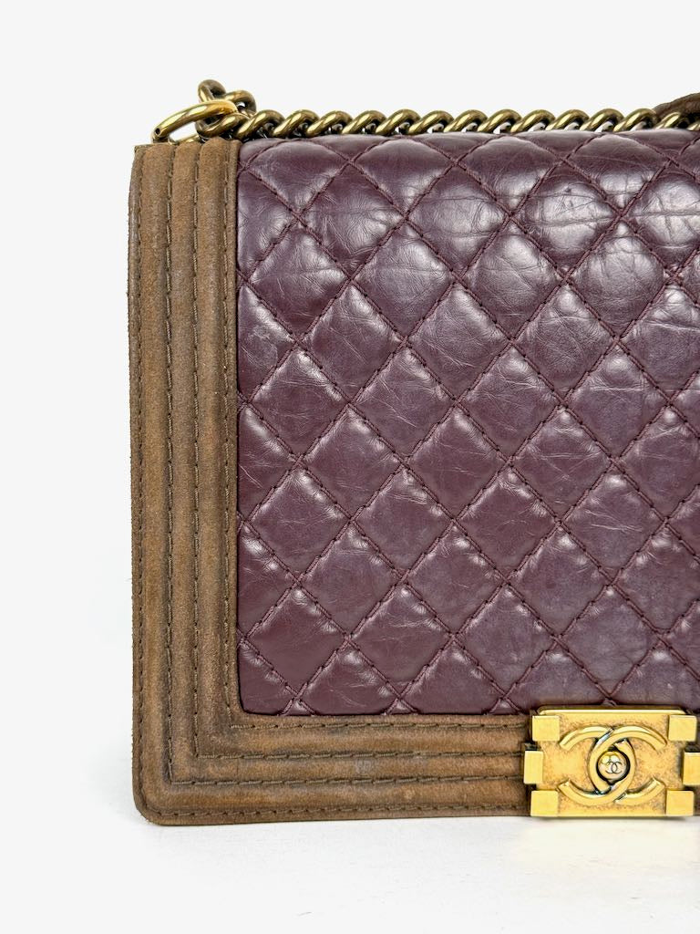Chanel Boy Bag Large in burgundy and suede