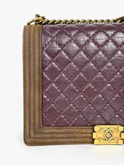 Chanel Boy Bag Large in burgundy and suede