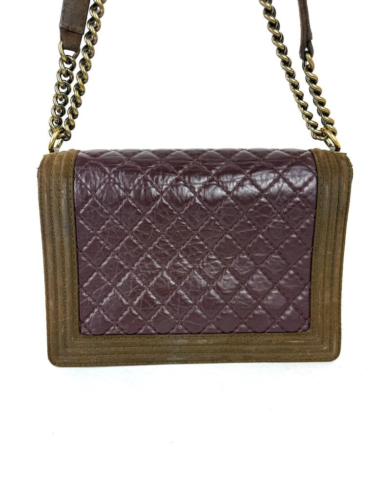 Chanel Boy Bag Large in burgundy and suede