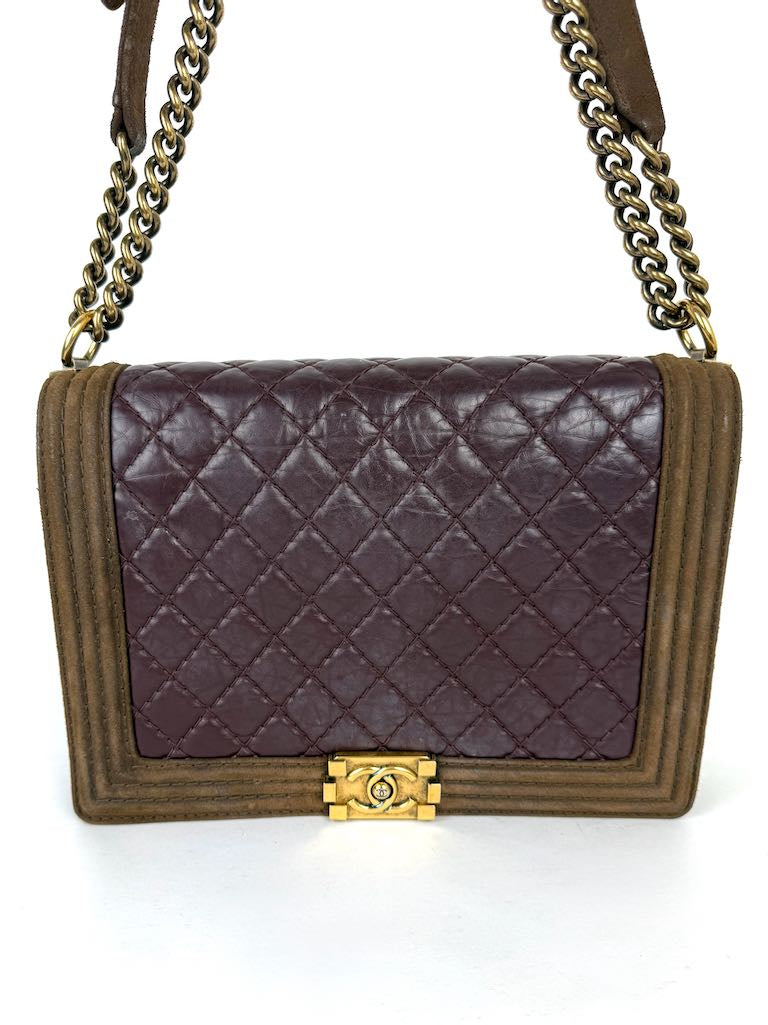 Chanel Boy Bag Large in burgundy and suede