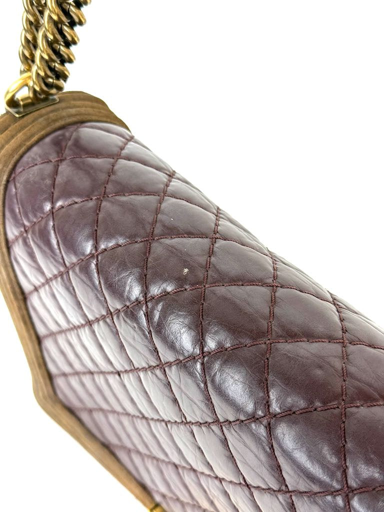 Chanel Boy Bag Large in burgundy and suede