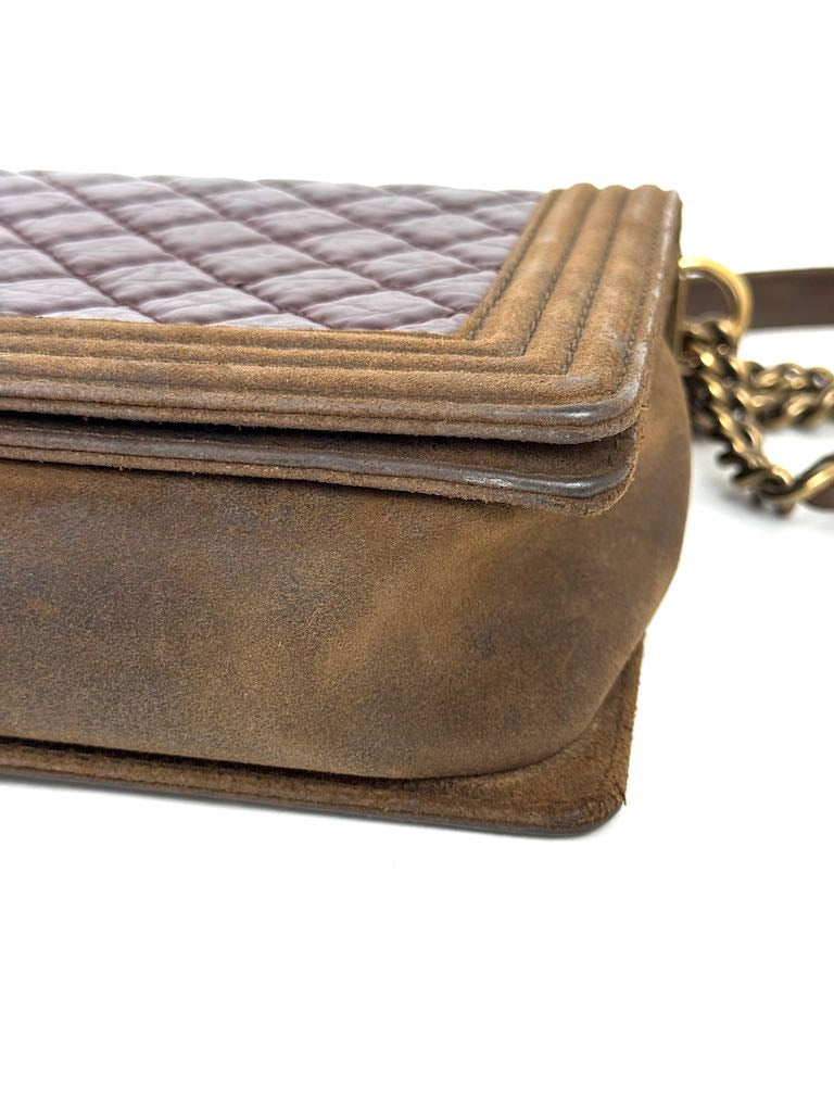 Chanel Boy Bag Large in burgundy and suede