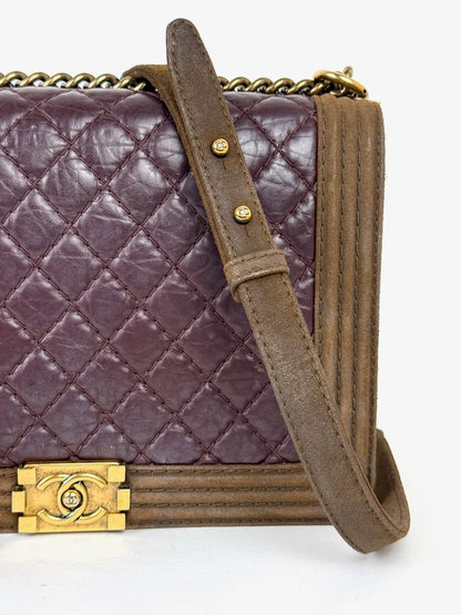 Chanel Boy Bag Large in burgundy and suede