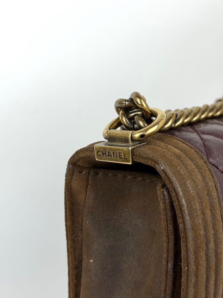Chanel Boy Bag Large in burgundy and suede