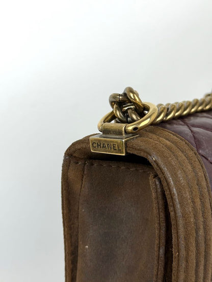 Chanel Boy Bag Large in burgundy and suede