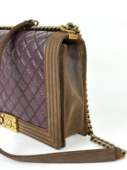 Chanel Boy Bag Large in burgundy and suede