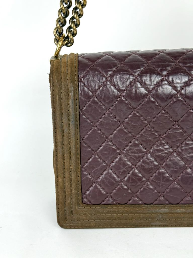 Chanel Boy Bag Large in burgundy and suede