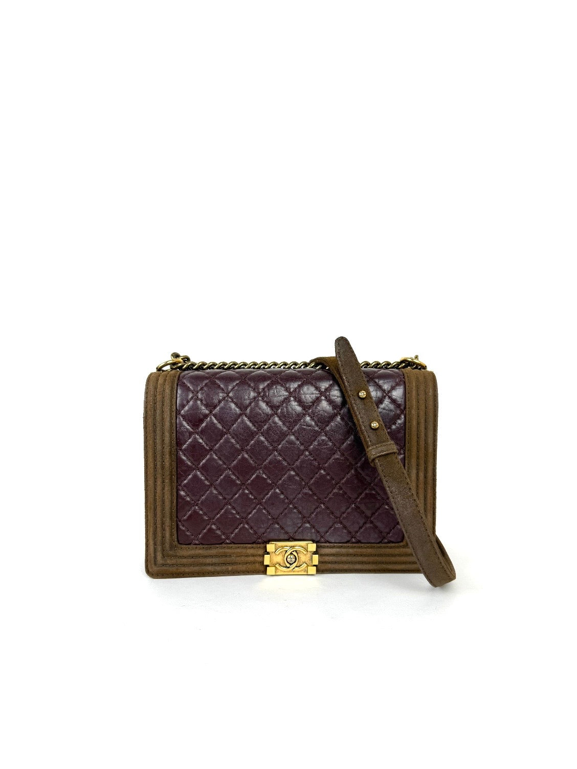 Chanel Boy Bag Large in burgundy and suede
