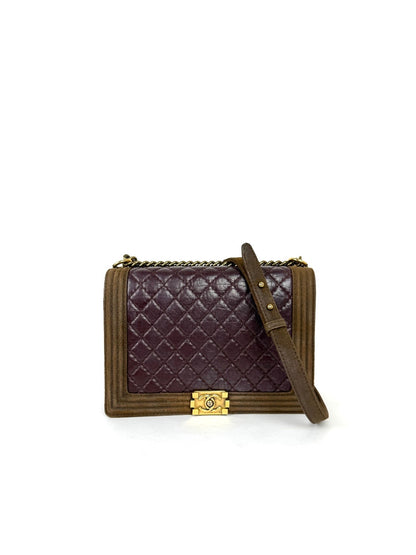 Chanel Boy Bag Large in burgundy and suede