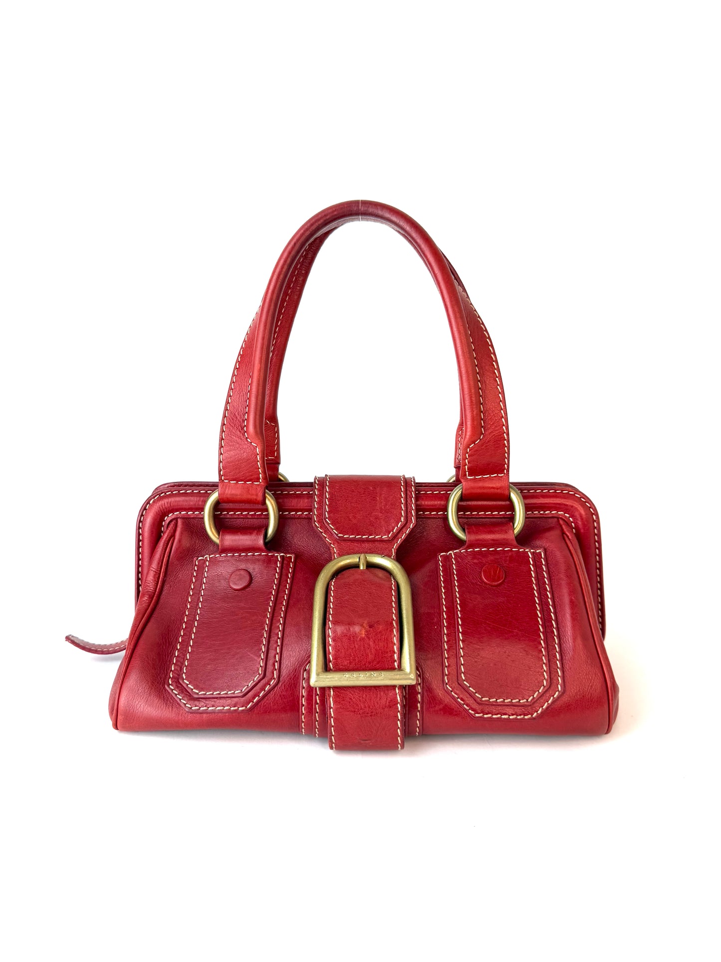 Celine Leather Handbag with Gold Clasp