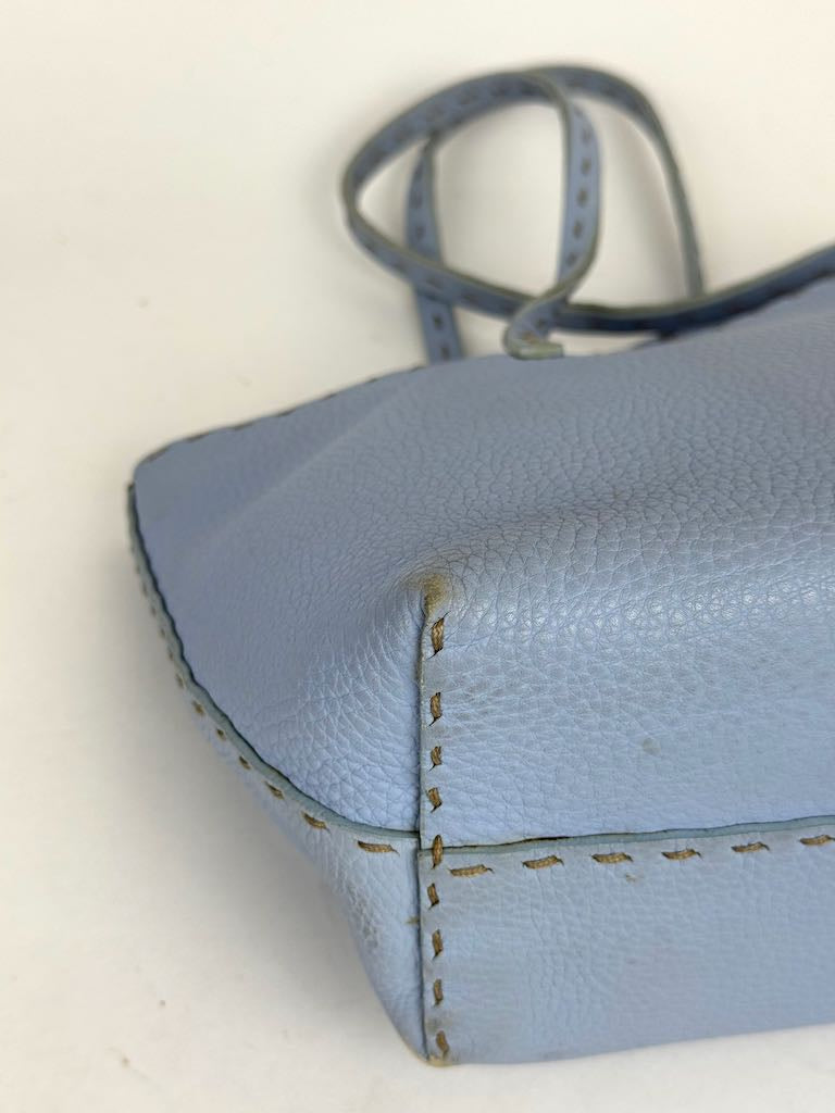 Fendi Light Blue Selleria Leather Tote Bag