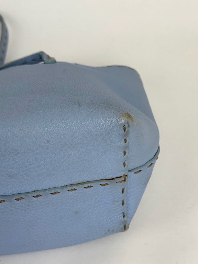 Fendi Light Blue Selleria Leather Tote Bag