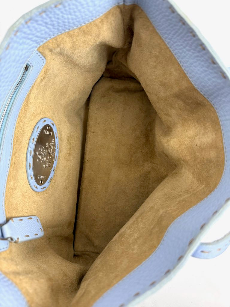 Fendi Light Blue Selleria Leather Tote Bag