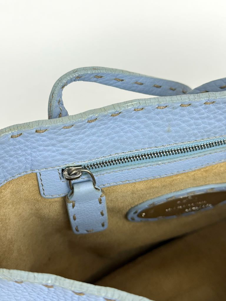 Fendi Light Blue Selleria Leather Tote Bag