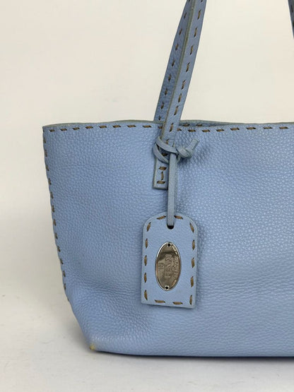 Fendi Light Blue Selleria Leather Tote Bag