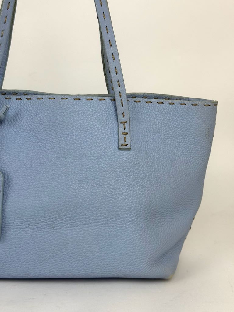 Fendi Light Blue Selleria Leather Tote Bag