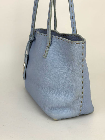 Fendi Light Blue Selleria Leather Tote Bag